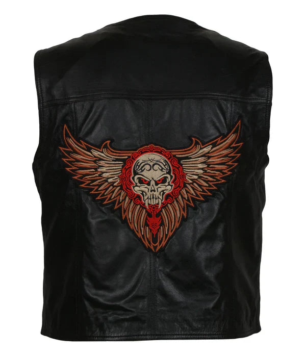 Men's Skull Black Motorcycle Genuine Leather Vest