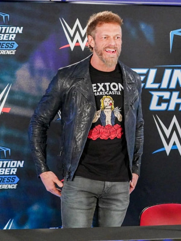 WWE Elimination Chamber Black Leather Jacket Worn by Edge