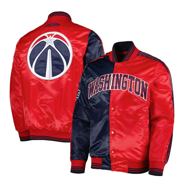 NBA Men's Washington Wizards Navy Red Fast Break Satin Full-Snap Jacket