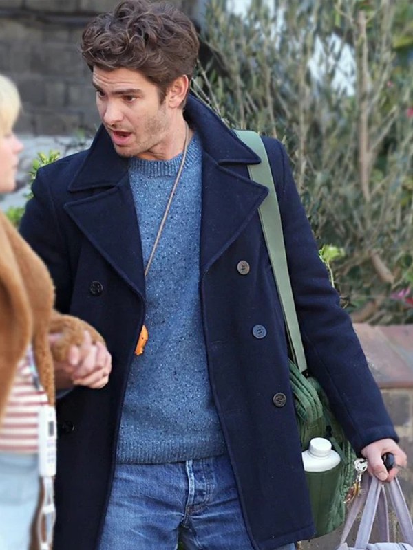 We Live in Time 2024 Andrew Garfield stylish peacoat in France style