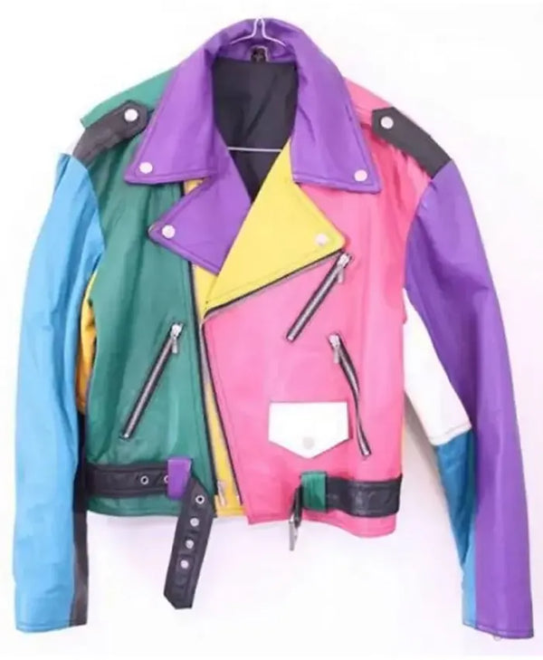 Shop Women’s Color Block Leather Jacket