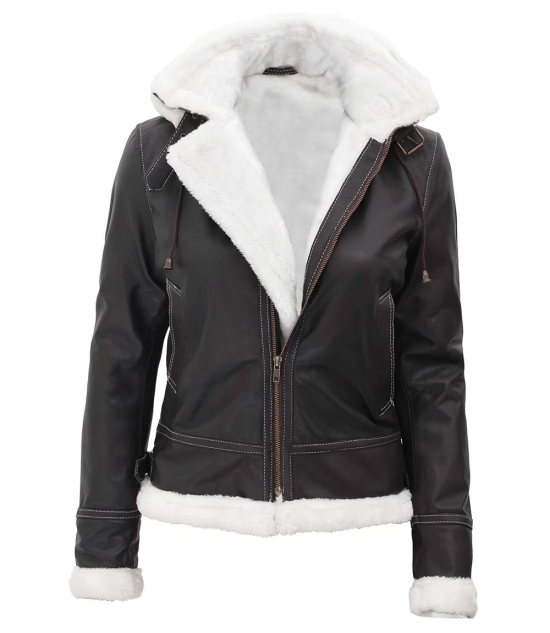Stylish women's leather jacket with removable hood in United state market