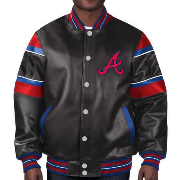 Stylish Atlanta Braves leather jacket with team logo in American Market