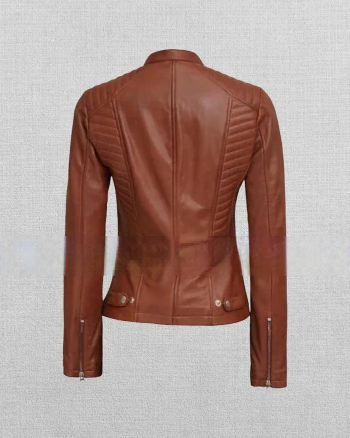 Trendy Tan Leather Motorcycle Jacket for Women
