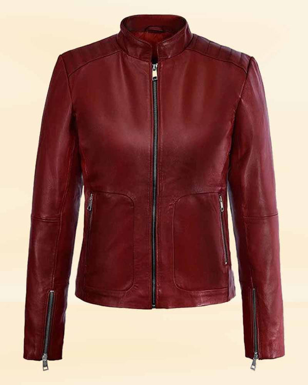 Experience the luxury of genuine leather with Kaya Scodelario's jacket in American market