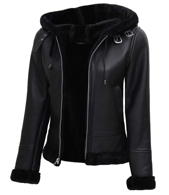Stylish women's leather jacket with hood in United state market