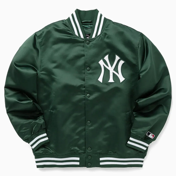 Men's Green Satin Bomber Jacket - NY Yankees
