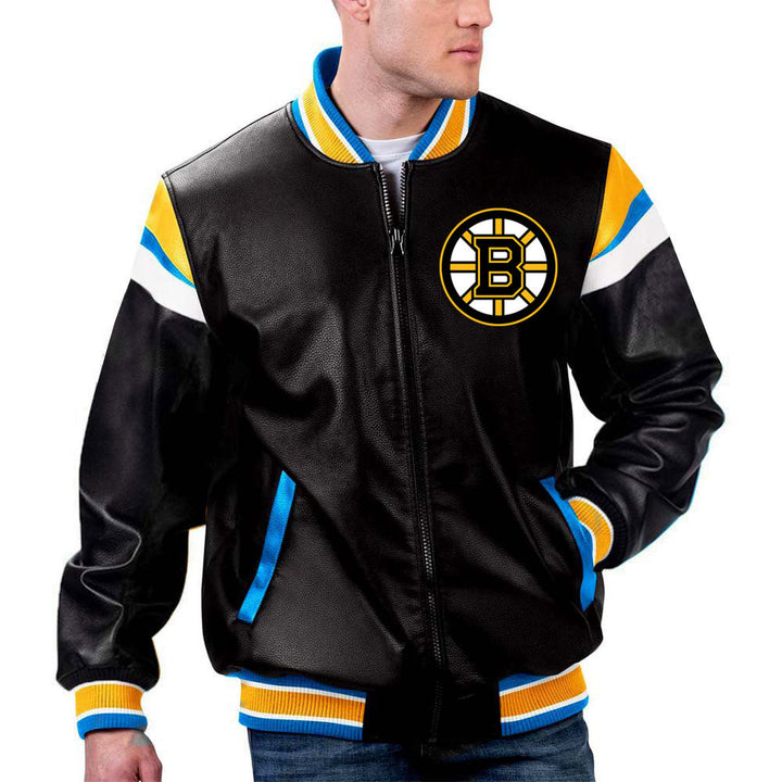 The Pricy NHL Boston Bruins Black Leather Jacket in France style