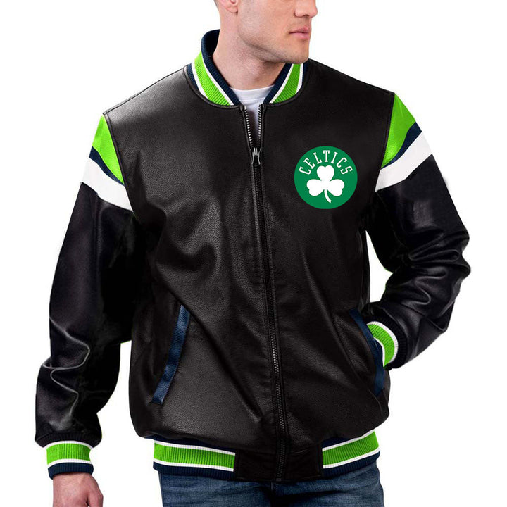 Boston Celtics NBA Team Leather Jacket by TJS in France style