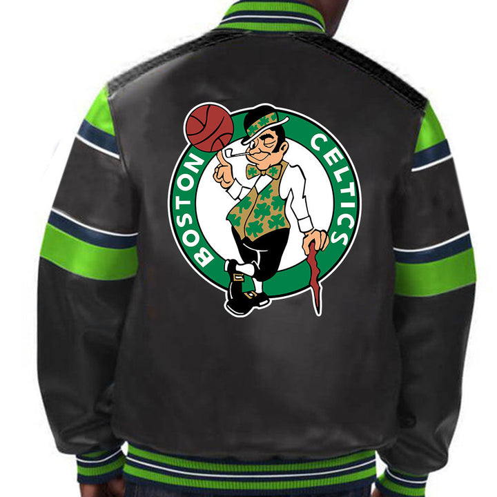 NBA Boston Celtics leather jacket for men and women with team logo in USA