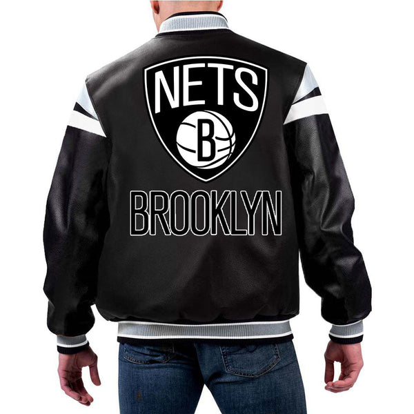 Brooklyn Nets NBA Team Leather Jacket by TJS in France style