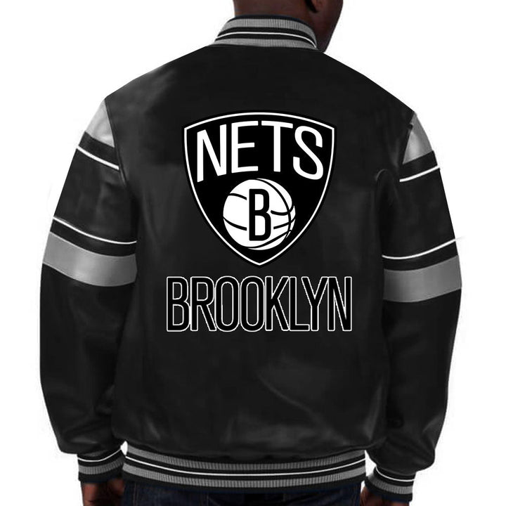 NBA Brooklyn Nets leather jacket for men and women with team logo in USA