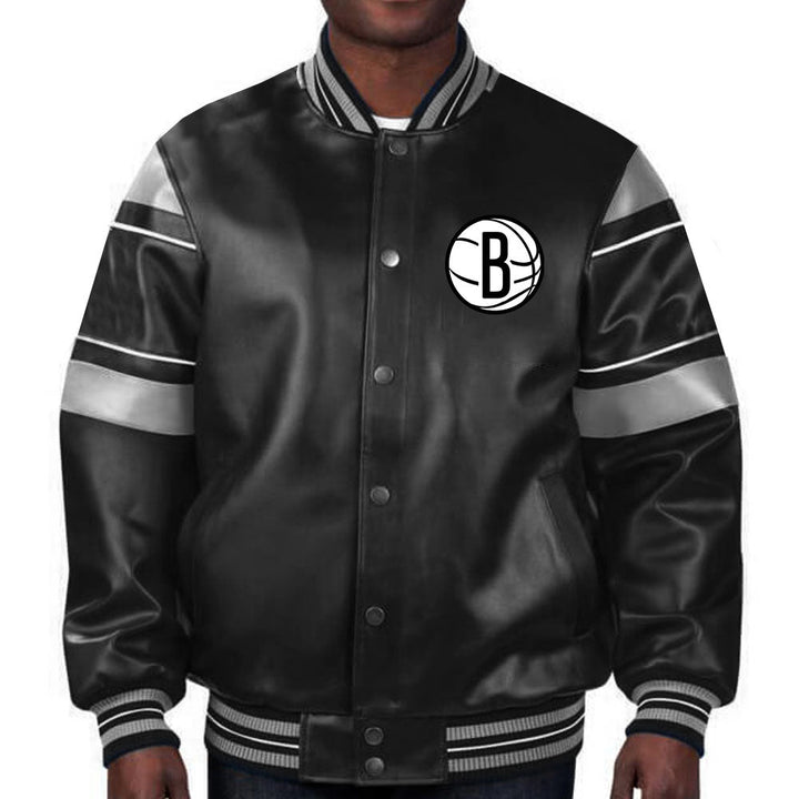 Stylish Brooklyn Nets leather jacket perfect for basketball fans in American Style