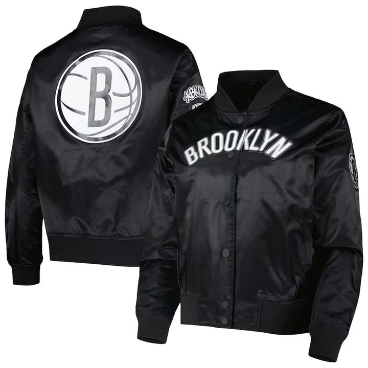 NBA Women's Black Brooklyn Nets Satin Full-Snap Jacket in USA