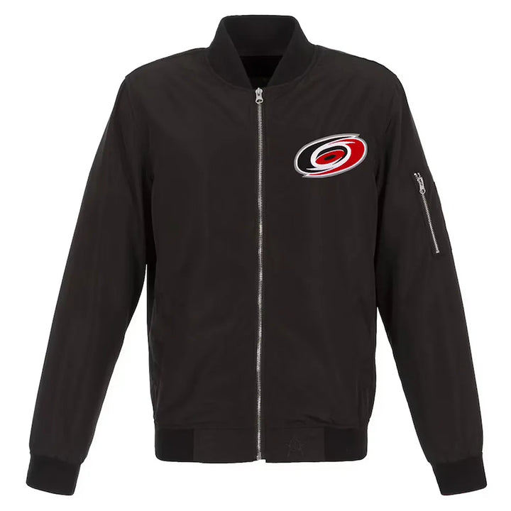 front view carolina-hurricanes-black-bomber-jacket