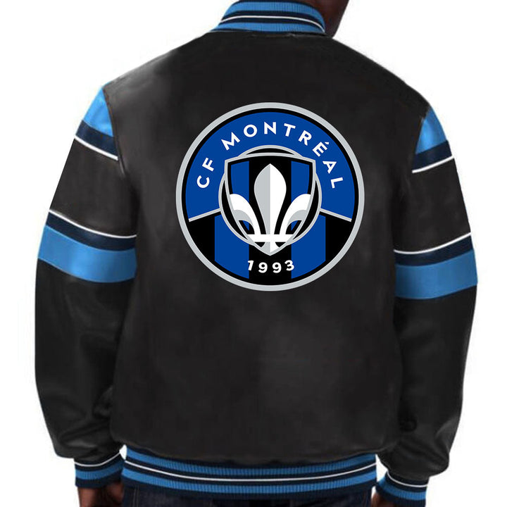 Premium MLS CF Montreal leather jacket for soccer fans and supporters in France Style