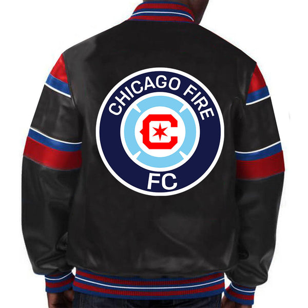 Stylish MLS Chicago Fire FC leather jacket with team logo in USA