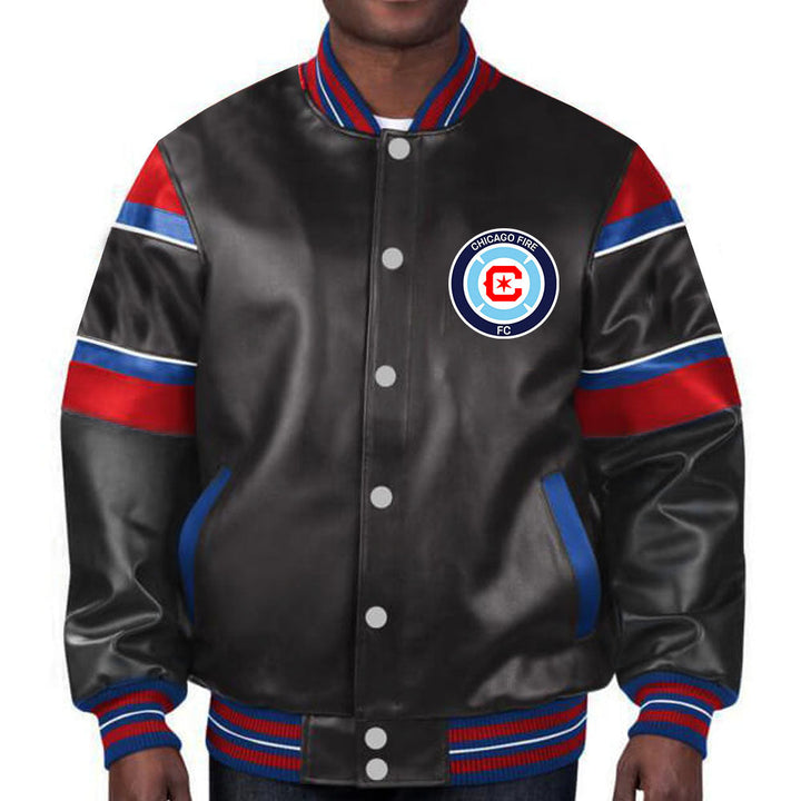 Official Chicago Fire FC leather jacket in team colors for a bold look in American Style