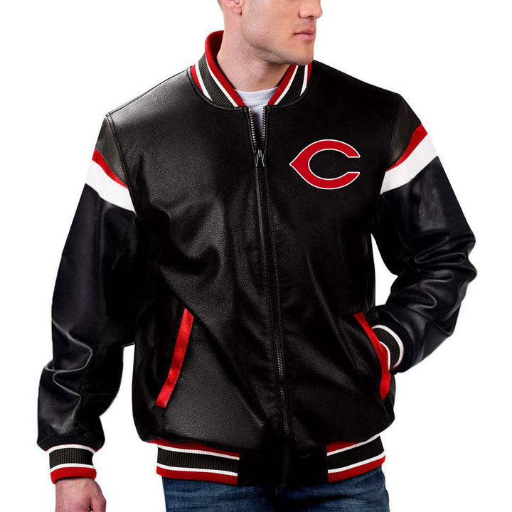 Distressed leather Cincinnati Reds jacket, for a well-worn, die-hard fan look. in France style