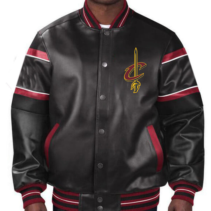 Stylish Cleveland Cavaliers leather jacket in maroon and gold design in American Style