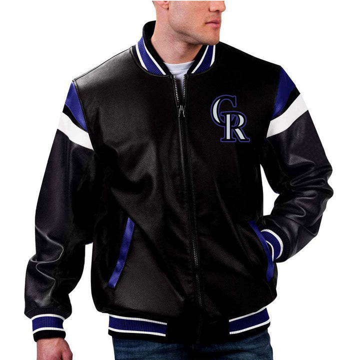 Supple leather Colorado Rockies jacket with embroidered mountain logo. in Franc etsyle