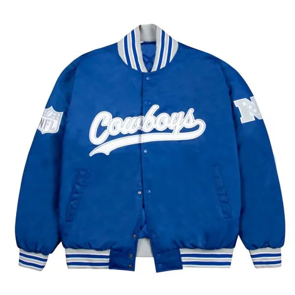 Dallas Cowboys Gray and White Rib Bomber Blue Jacket