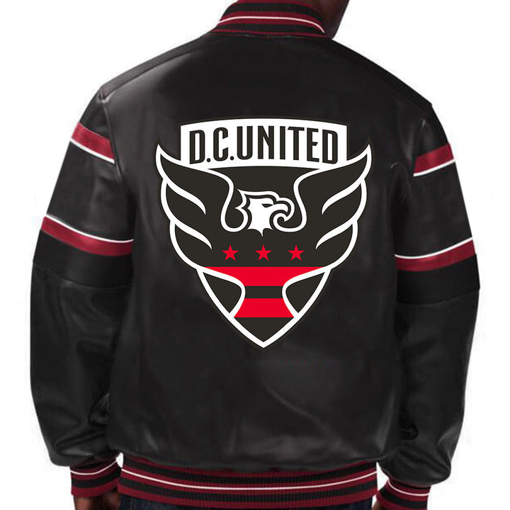 Official DC United leather jacket with team logo and design in USA