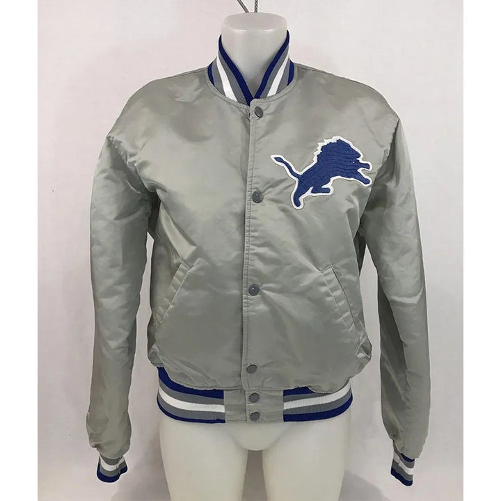 front view NFL Detroit Lions Satin Jacket With Unique Style Men and Women: