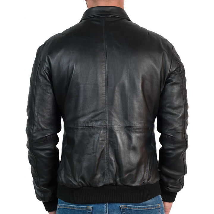 Men's Bomber Jacket in Black Leather, Timeless Style in United state market