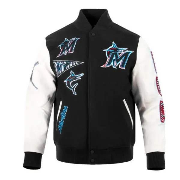 Miami Marlins animal print varsity wool leather jacket

