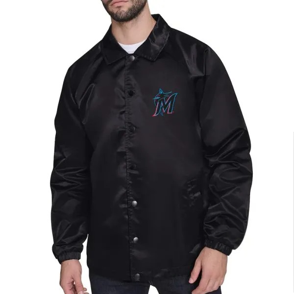 Miami Marlins retro logo black satin coaches jacket

