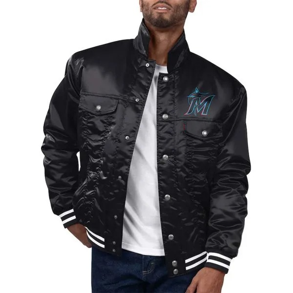 Miami Marlins black silver tab trucker jacket

