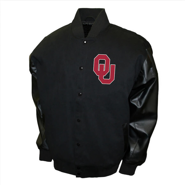 Black Oklahoma Sooners Big 8 Conference Varsity Jacket USA