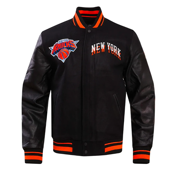 NFL NY Knicks Chest Layered Classic Rib Varsity Jacket