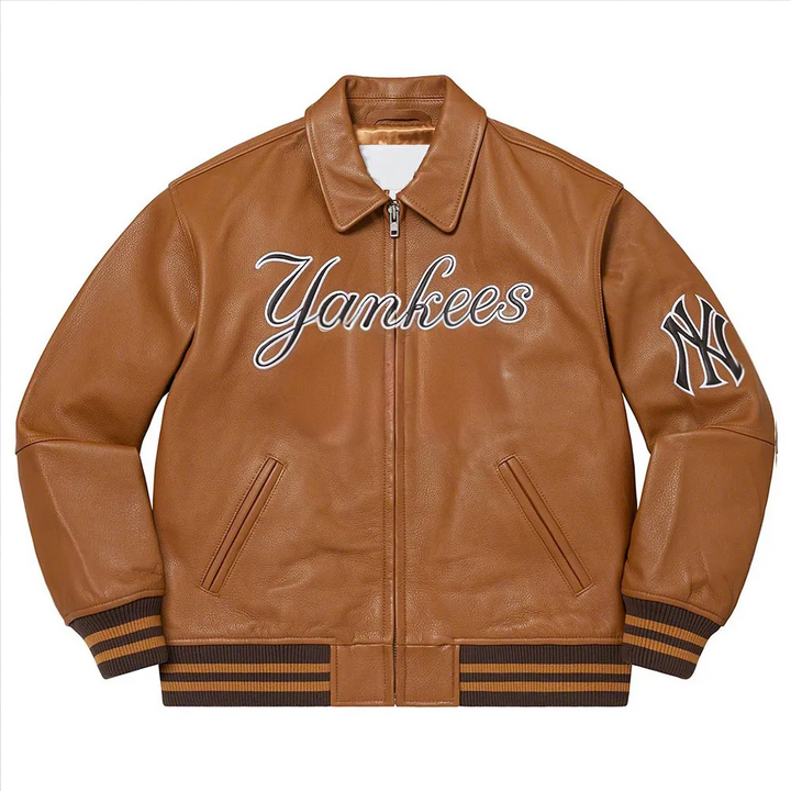 Classic NY Yankees Varsity Jacket by Supreme in Leather in United state market