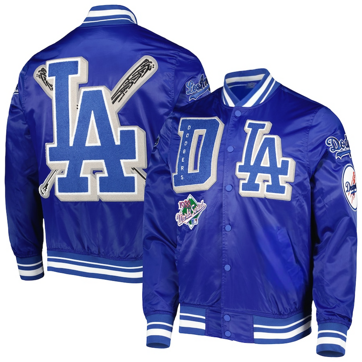 Front & Back View MLB Los Angeles Dodgers Satin Jacket Men and Women