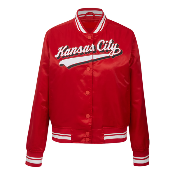 NFL KANSAS CITY CHIEFS SCRIPT TAIL SATIN JACKET | NFL LEATHER JACKET