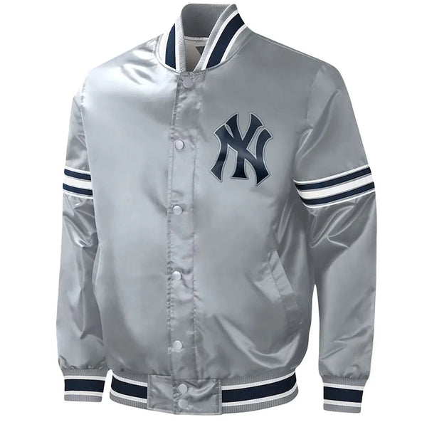 Slider NY Yankees Varsity Gray Satin Jacket