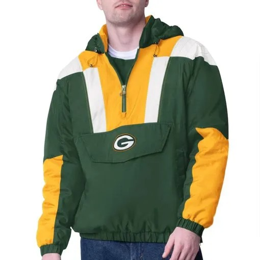 Green Bay Packers Charger green half-zip pullover jacket front view

