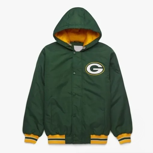 Green Bay Packers hooded polyester jacket front view

