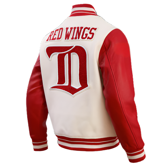 Back view of Detroit Red Wings Retro Classic Men's Wool Varsity Jacket