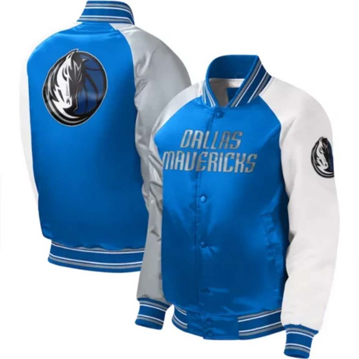 NBA Dallas Mavericks satin jacket with team logo and vibrant colors in USA