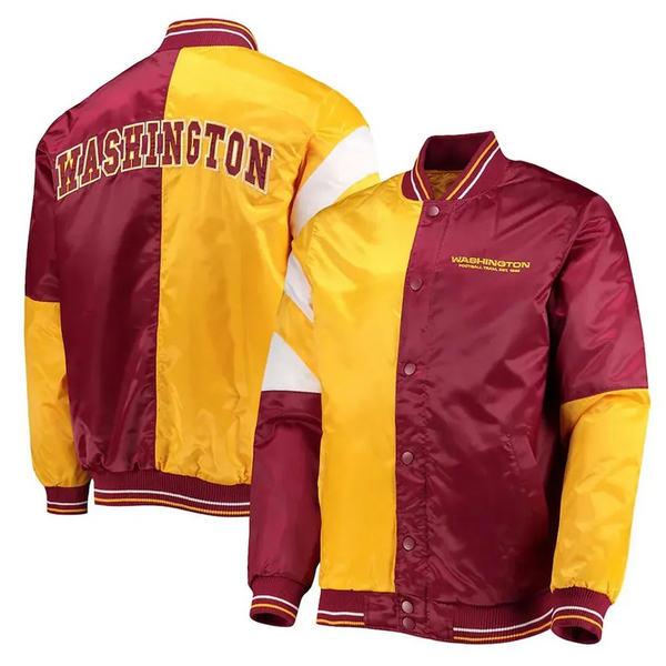Color Block Washington Commanders satin jacket front view

