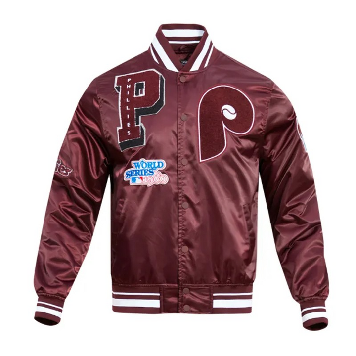 Philadelphia Phillies Retro Mashup wine satin jacket front and back

