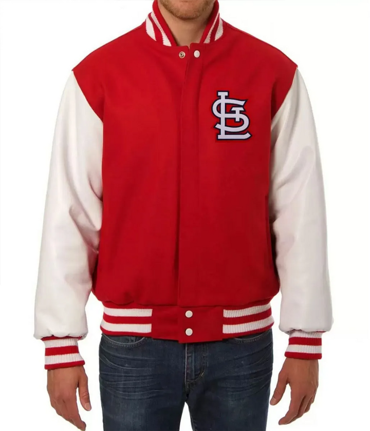 Front View MLB St Louis Cardinals Wool And Leather Jacket