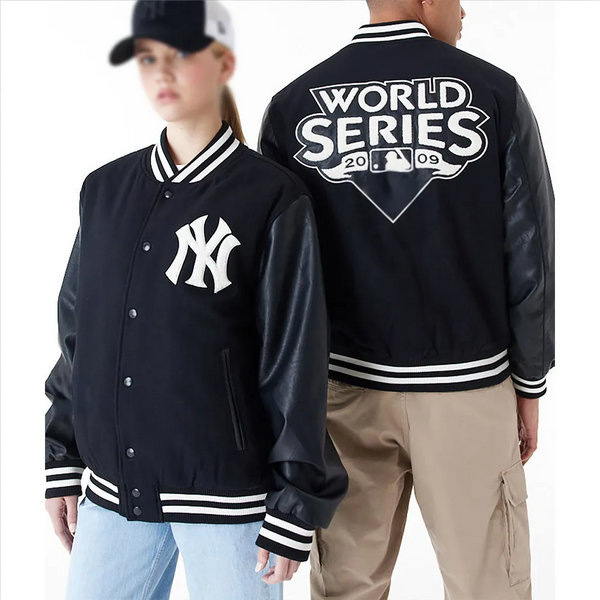 2009 NY Yankees World Series Black Varsity Jacket Front View in USA