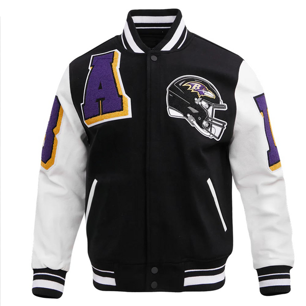 NFL BALTIMORE RAVENS RIBBED WOOL VARSITY JACKET | NFL LEATHER JACKET