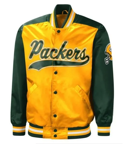 Green Bay Packers tradition satin jacket front view

