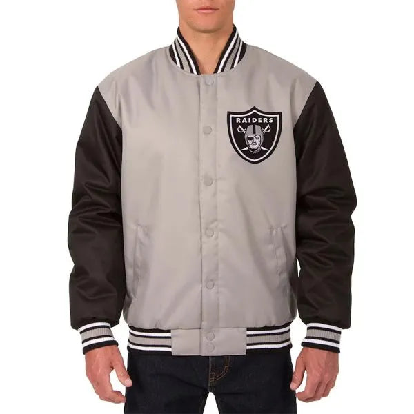Black and gray poly twill Raiders jacket

