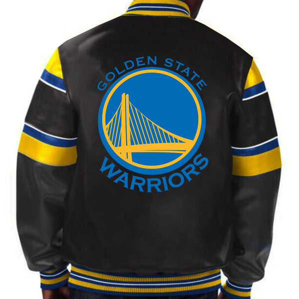 NBA Golden State Warriors leather jacket for men and women with iconic team logo in USA